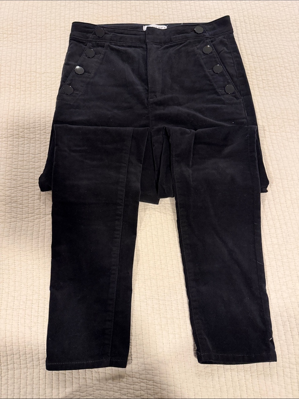 LOFT Black Ankle Cropped Pants with Button Detail